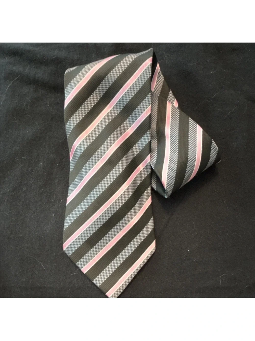 Umberto Frasì Black Tie with Pink & Gray Stripes